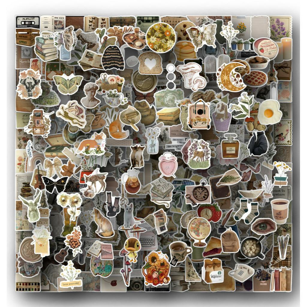 Set 240 / 120 / 60 Miếng Dán Trang Trí Sổ Tay / Mũ Bảo Hiểm / Nhật Ký Phong Cách Retro