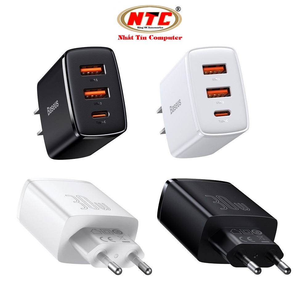 Cốc sạc nhanh 3 cổng Baseus Compact USB dual port + TypeC 30W PD/QC3.0 - Hãng phân phối