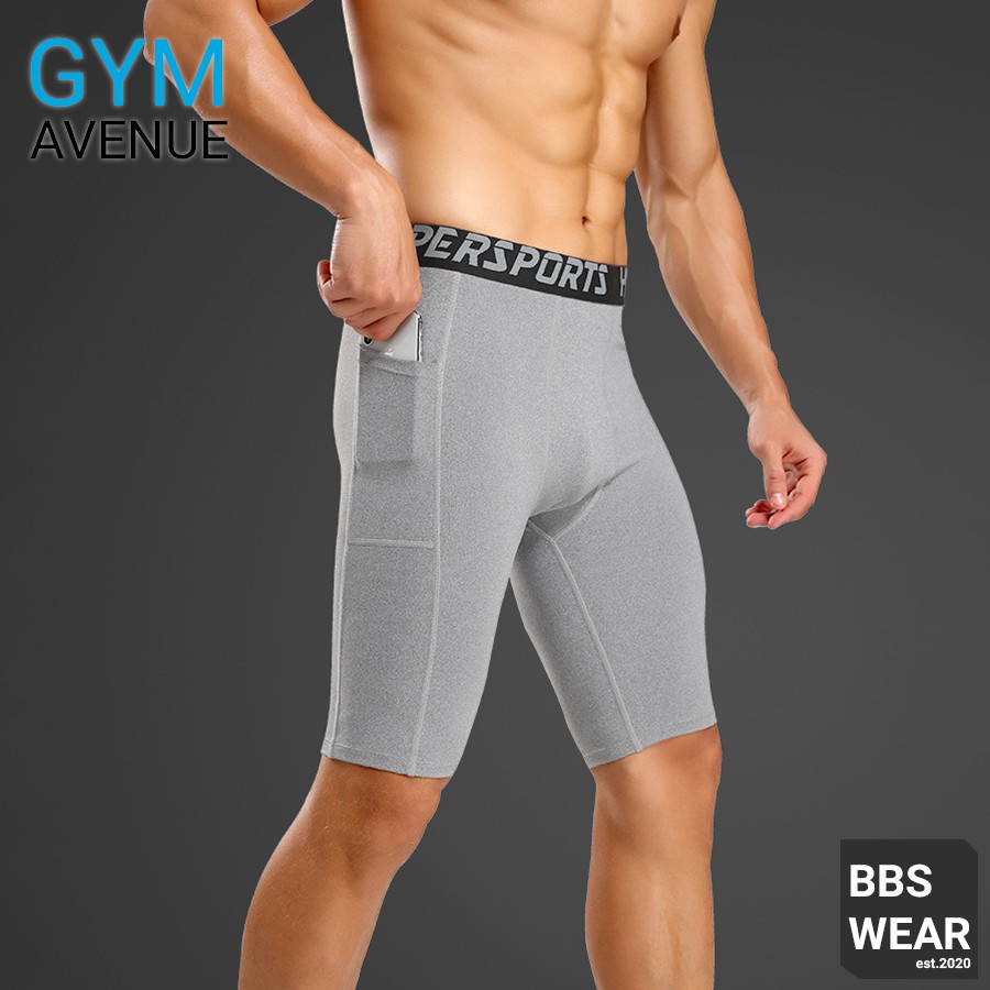 Quần Legging Ngắn COMBAT BBS WEAR - Quần thể thao nam dáng ngắn có túi chuyên GYM Xuất Nhật (Xám - MA70A)