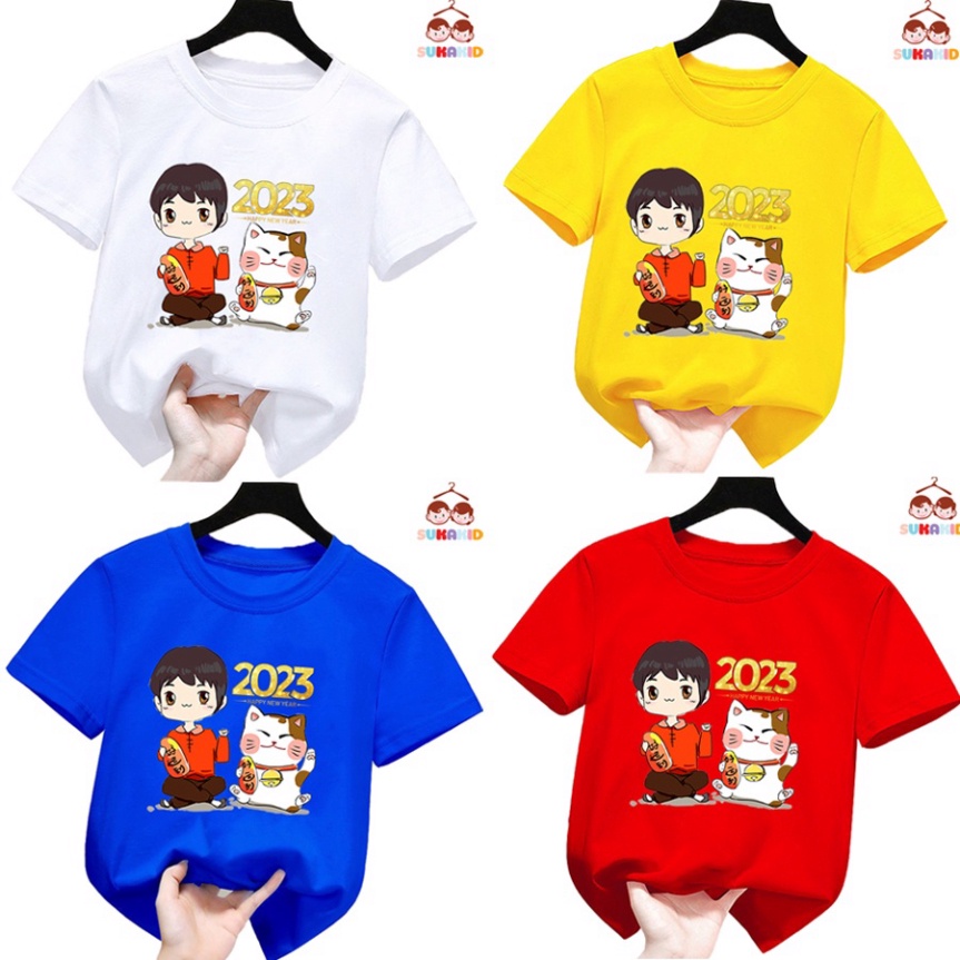 Gía sỉ Combo 4 Áo thun tết hình bé trai con mèo ,áo cho bé từ 6kg-30kg.AT05.