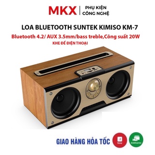 Loa bluetooth kimiso km7 cao cấp nghe nhạc hay, loa kimiso km7 thiết kế cổ điển vân gỗ. bảo hành 12 tháng