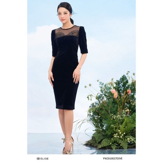 Đầm nhung đen cổ lưới thiết kế elise fw2010027divebk