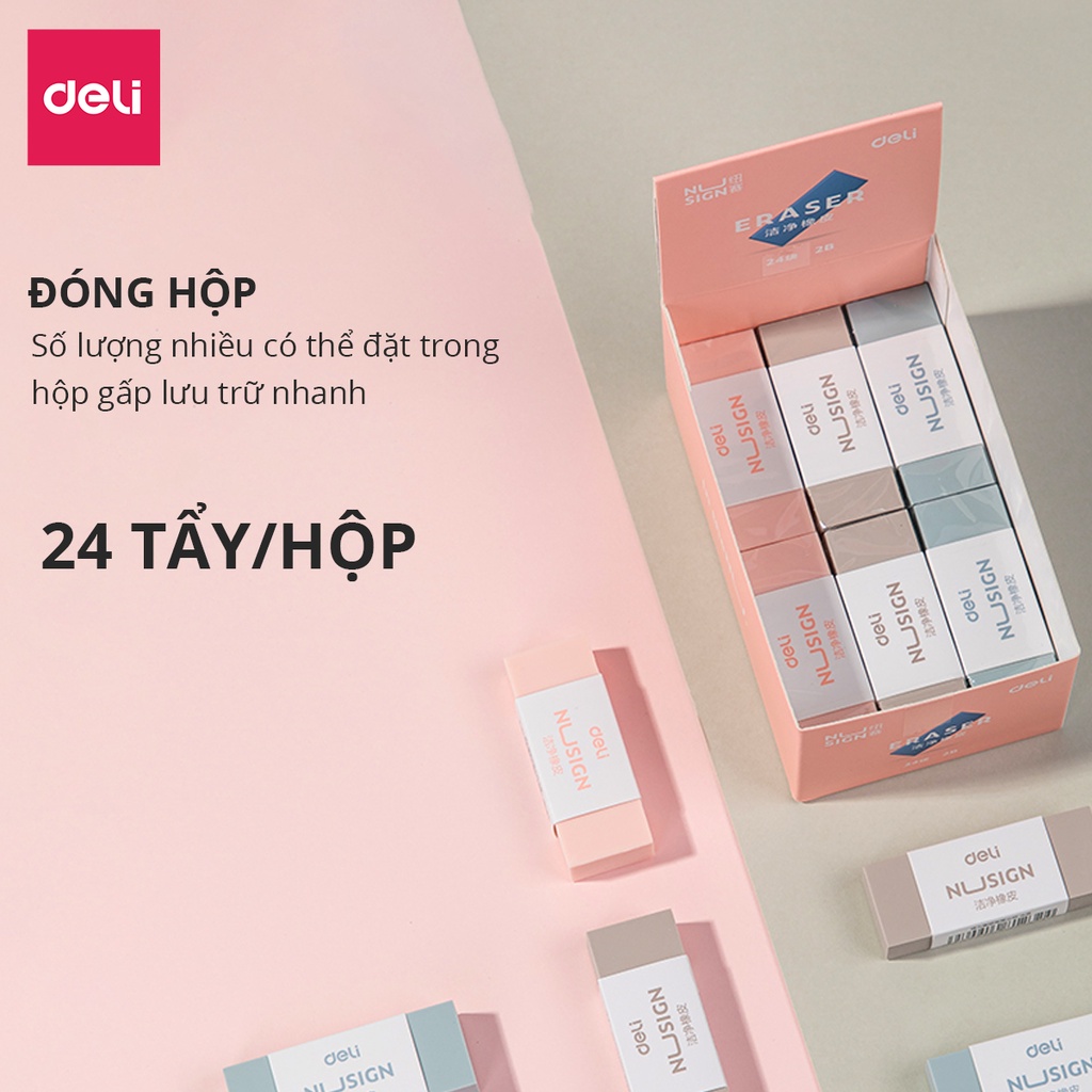 Gôm tẩy chì 2B Deli - Không bụi - Màu Pastel - Tẩy sạch ít vụn và bụi tẩy - Phù hợp Học sinh, sinh viên, dân văn phòng