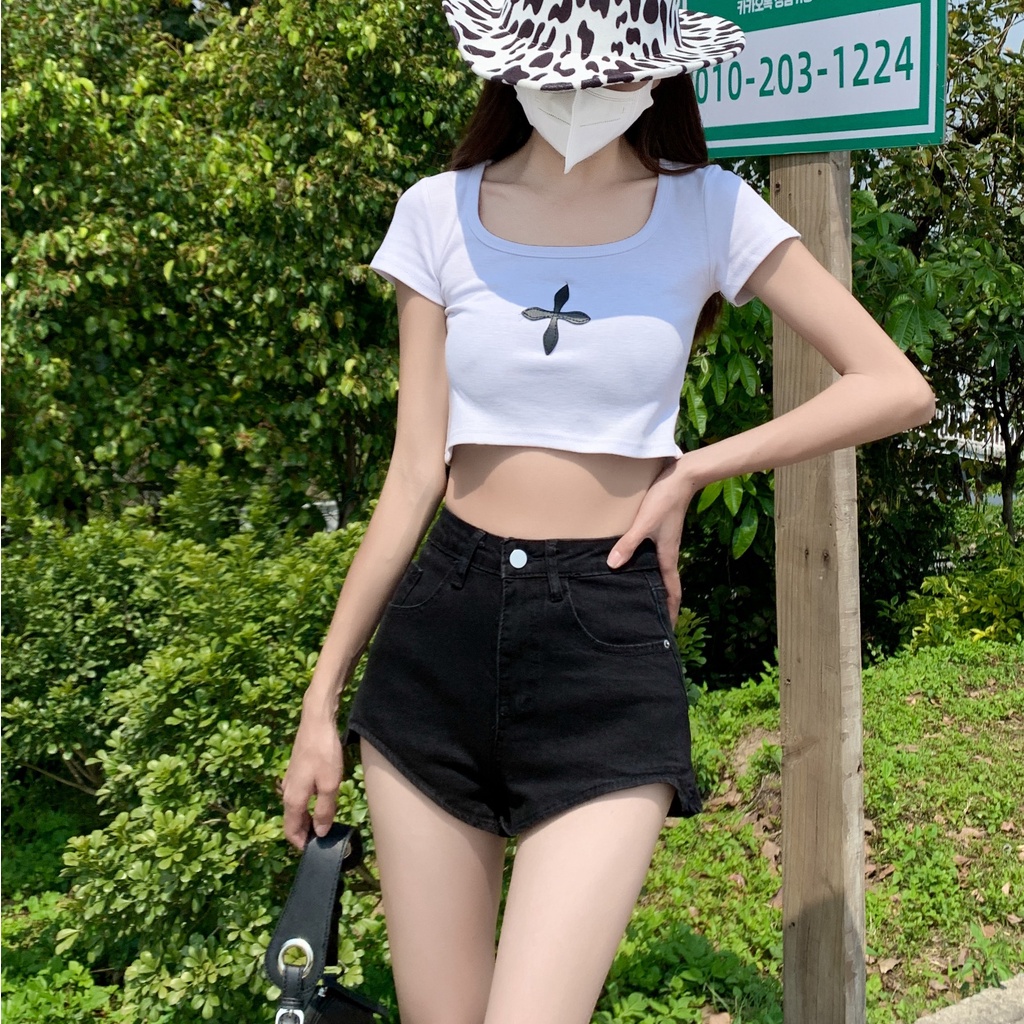 Quần Short Nữ Jeans Denim Lưng Cao Thời Trang Hàn