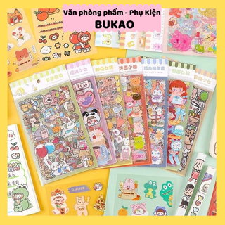 Set 6 tấm sticker PET mẫu trong hình lớn cute Bukao