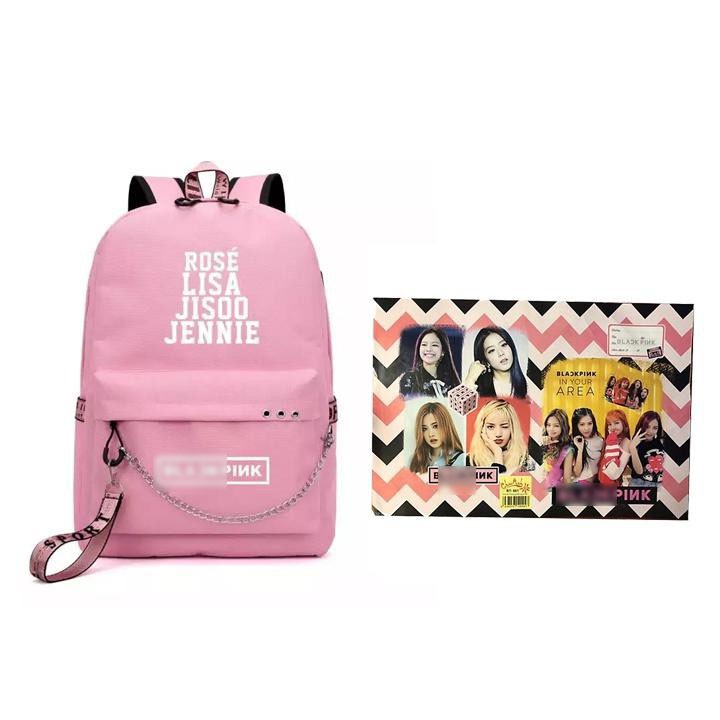 (M78) Combo 2 món gồm Balo Blackpink Lisa Jisoo Jennie Rose đen thông minh nam nữ và 1 hộp ảnh postcard