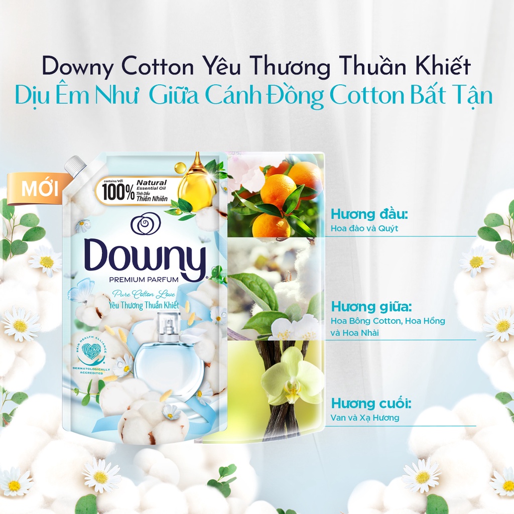 Nước Xả Vải Downy Tinh Dầu Thiên Nhiên Yêu Thương Thuần Khiết Cao Cấp Túi 2.2L