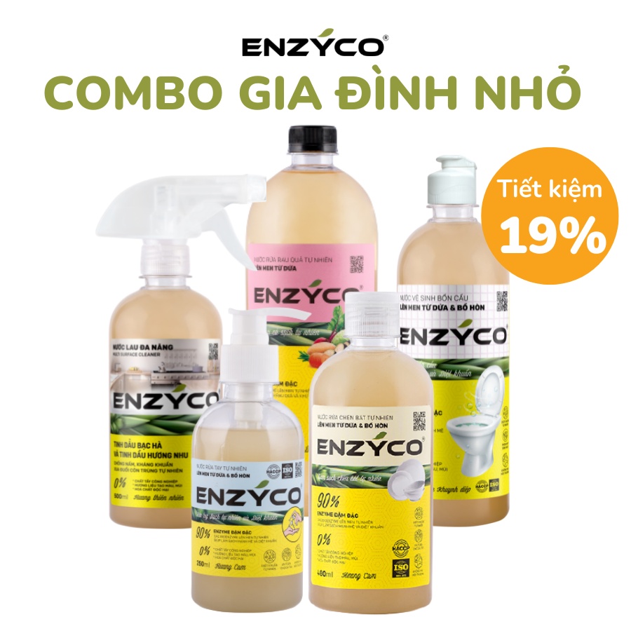 Combo Gia Đình Nhỏ - Bộ 5 Sản Phẩm Tẩy Rửa Sinh Học Enzyco Lên Men Từ Dứa Và Bồ Hòn Biological cleaning