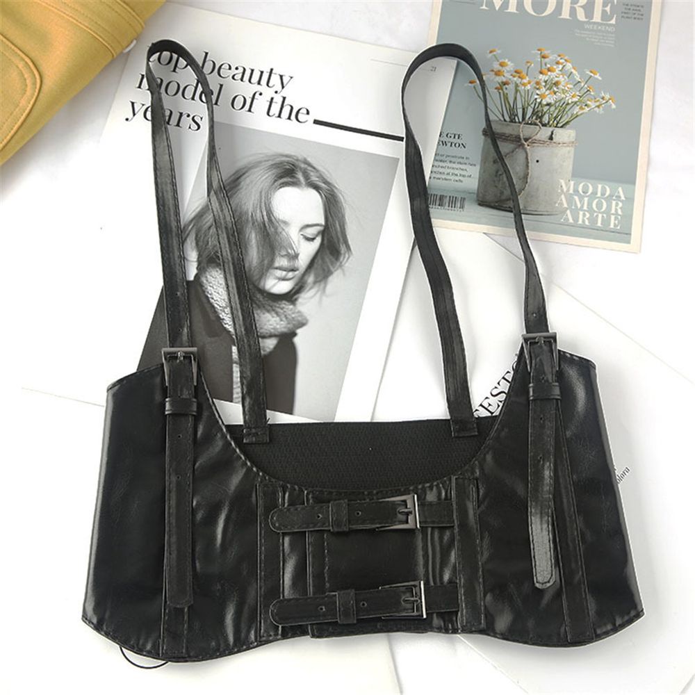 Đai nịt bụng vải da giả màu trơn có thể điều chỉnh phong cách gothic cổ điển thời trang cho nữ