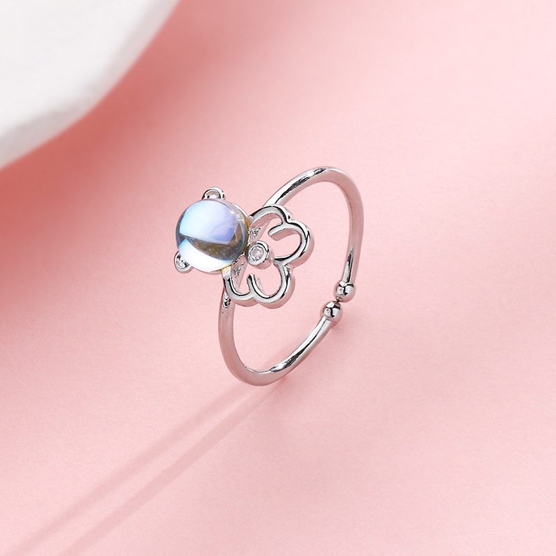 Nhẫn Moonstone dễ thương Nhẫn gấu có thể điều chỉnh Nhẫn cá tính Nhẫn quà tặng