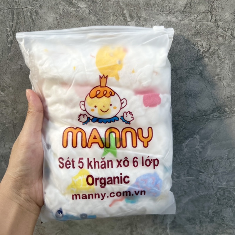 Set 5 khăn xô 6 lớp Organic Manny