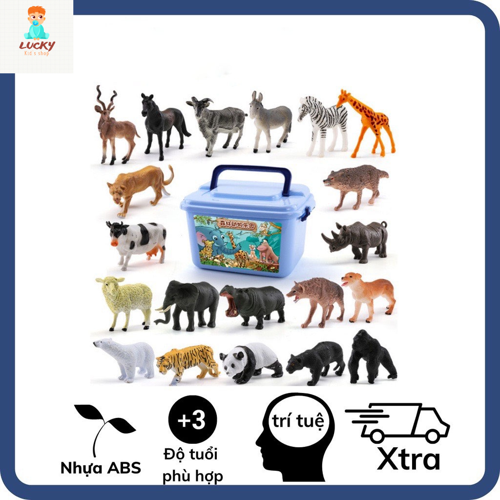 Đồ chơi trẻ em , đồ chơi phát triển trí tuệ Thùng Động Vật 58 Chi Tiết Đồ Chơi Con Vật Mô Hình Thú Cho Bé