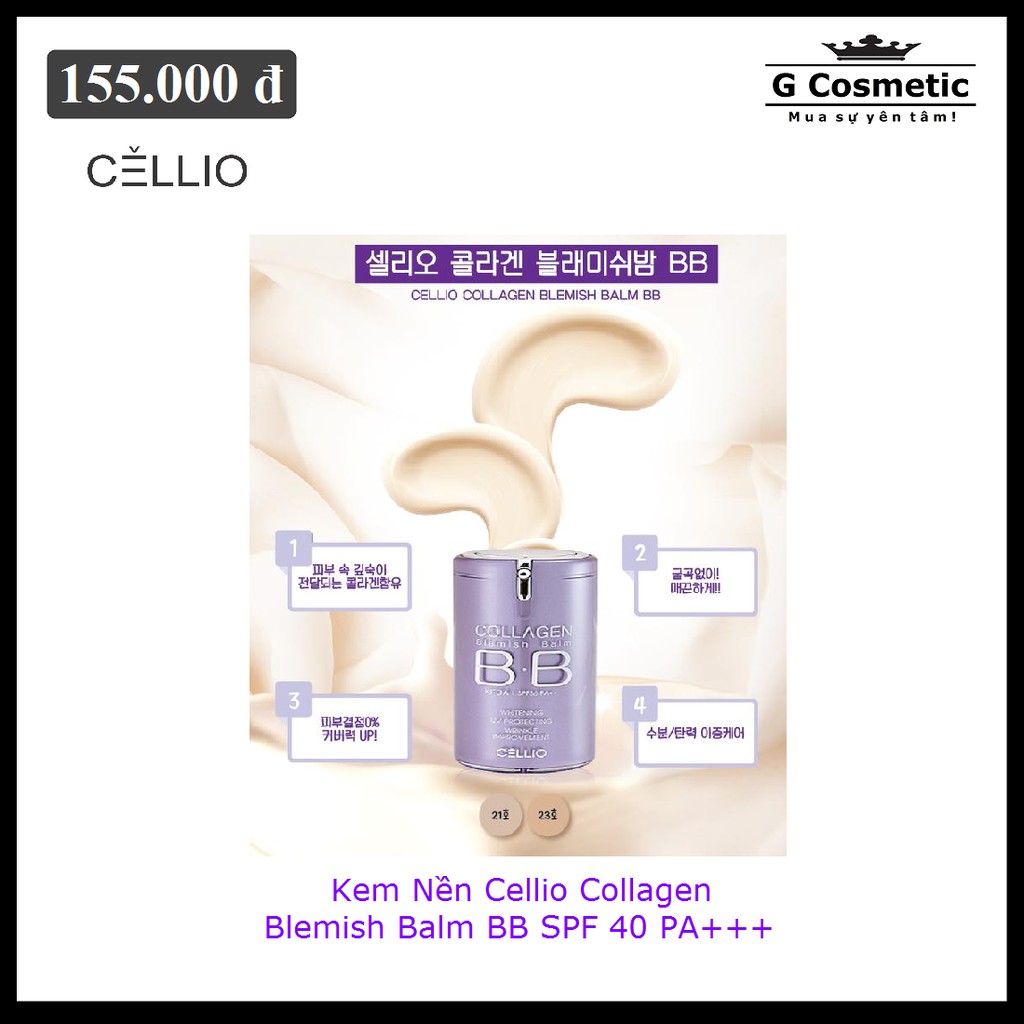 Kem nền Cellio Collagen Blemish Balm B.B SPF 40 PA+++