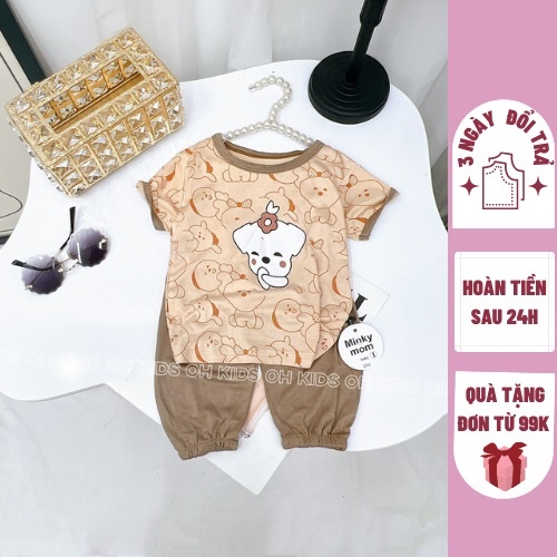 Đồ bộ cho bé, bộ hè bé trai, bé gái  Alibaba Minkymom chất thun lạnh in hình mặt thú cho bé từ 0-5 t