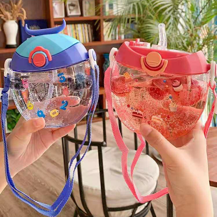 Bình Nước Cho Bé , Bình Nước Cute Có Ống Hút Dung Tích 400ml Bình Nước Có Dây Đeo Cho Bé BN25