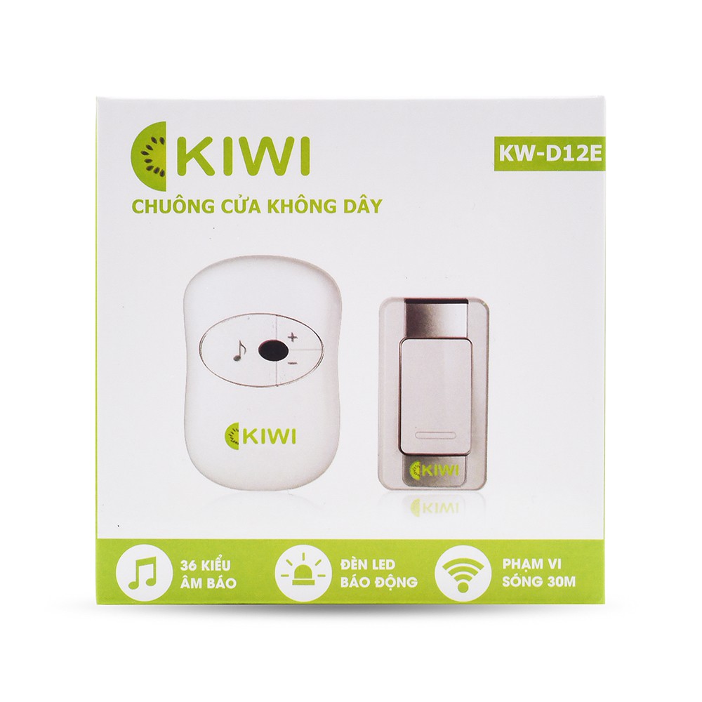 Chuông cửa không dây Kiwi KW D12E CHÍNH HÃNG nút bấm chống nước, thu phát sóng 30 mét, bảo hành 1 năm