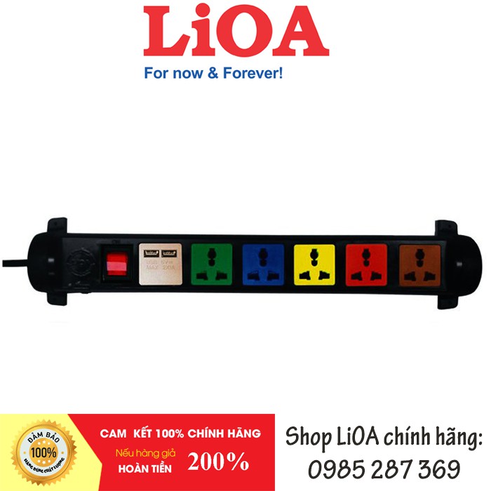 Ổ Xoay LIOA có cổng sạc USB 5V - 1A 6D32N2XUSB 6 ổ + 1 công tắc đa năng ( 3m dây ) - Bảo vệ quá tải bằng CB