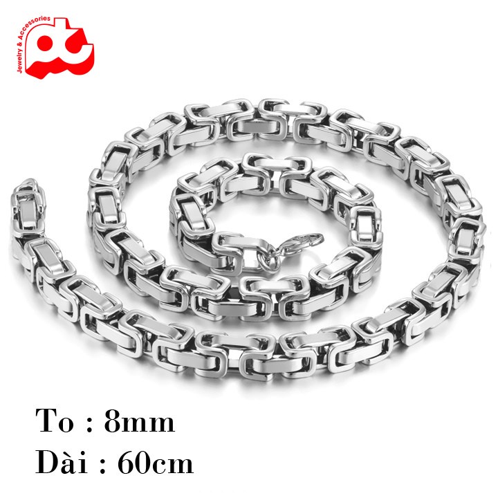 Dây chuyền nam cao cấp thời trang đẹp titan thép không gỉ PT JEWELRY kích cỡ 8mm màu trắng PTDCNA182