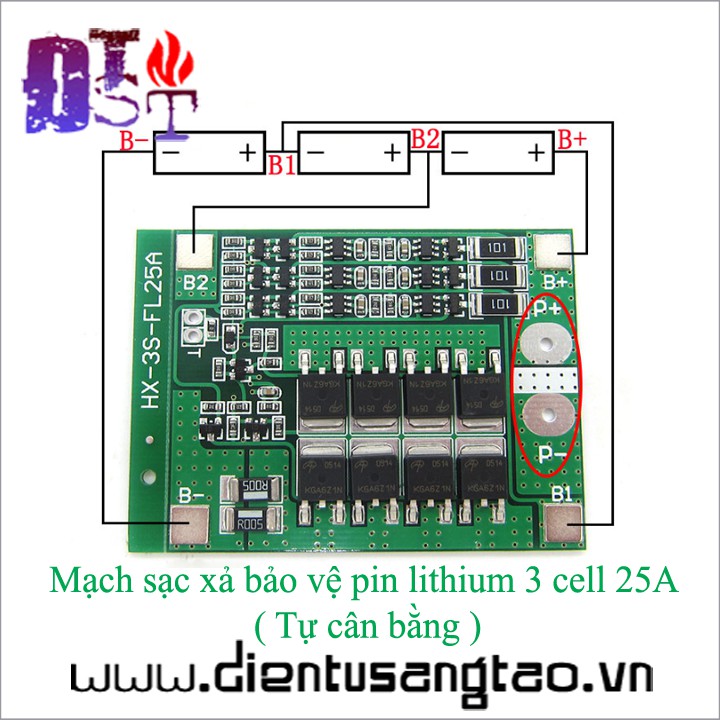 Mạch sạc xả bảo vệ pin lithium 3 cell 25A Tự cân bằng