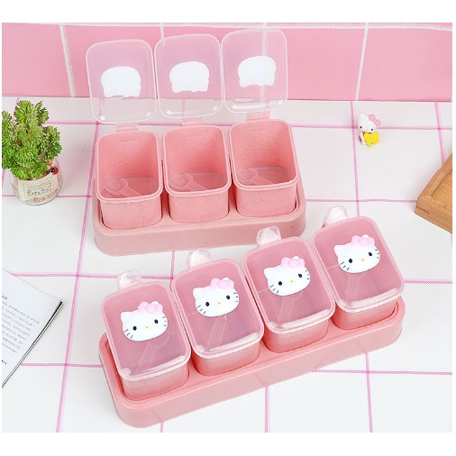 Hũ đựng gia vị lúa mạch kèm muỗng Hello Kitty