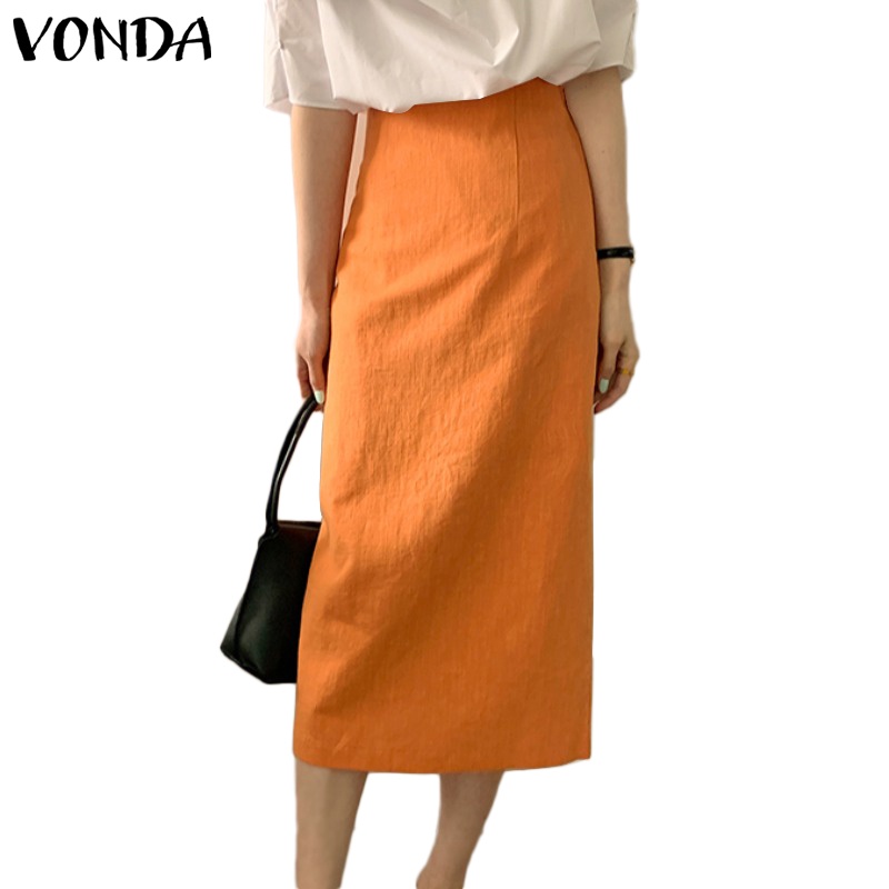 Chân váy VONDA dáng suông dài lưng cao màu trơn phong cách Hàn Quốc đáng yêu thời trang cao cấp cho nữ