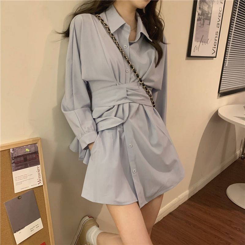 ZHELIHANGFEI Set Áo Sơ Mi Phối Chân Váy Dáng Rộng Phong Cách Hồng Kông Thời Trang Cá Tính Trẻ Trung