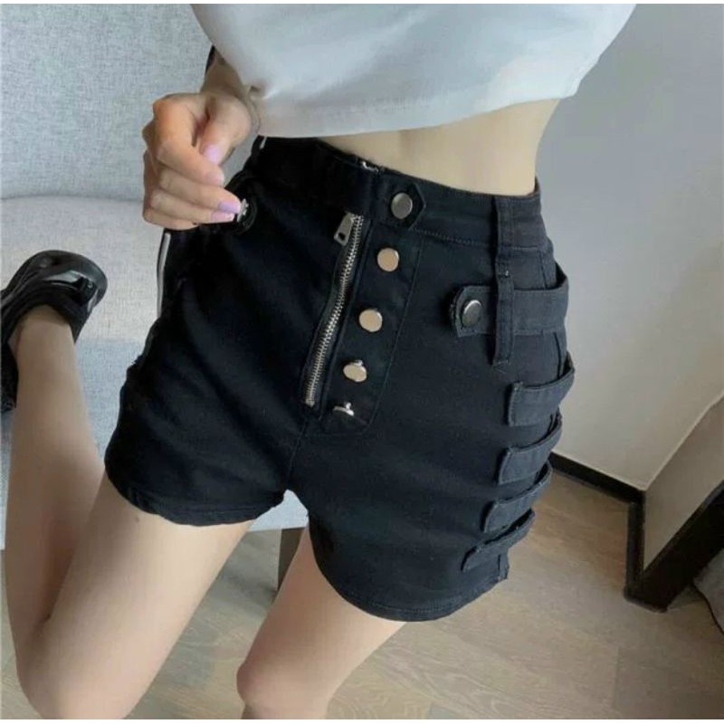 Quần kaki lưng cao phối dây kéo