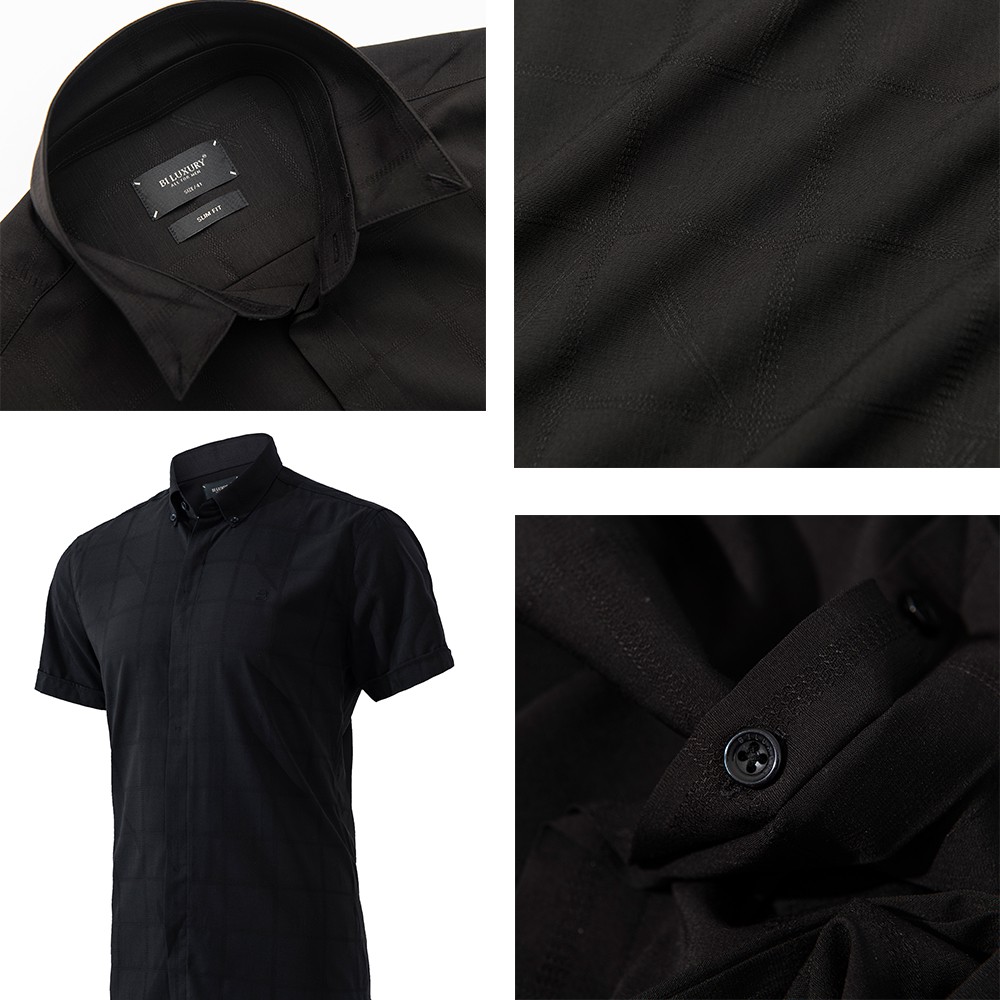 Áo sơ mi nam ngắn tay Biluxury hoạ tiết caro chìm lịch lãm công sở vải siêu mịn thoáng mát 4SMCC002DEN | BigBuy360 - bigbuy360.vn