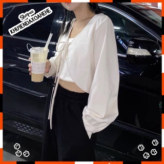 AK014 Áo cardigan nữ ngắn trắng dài tay buộc nơ croptop, Áo khoác kiểu nữ cadigan crt điệu tiểu thư bánh bèo nữ tính