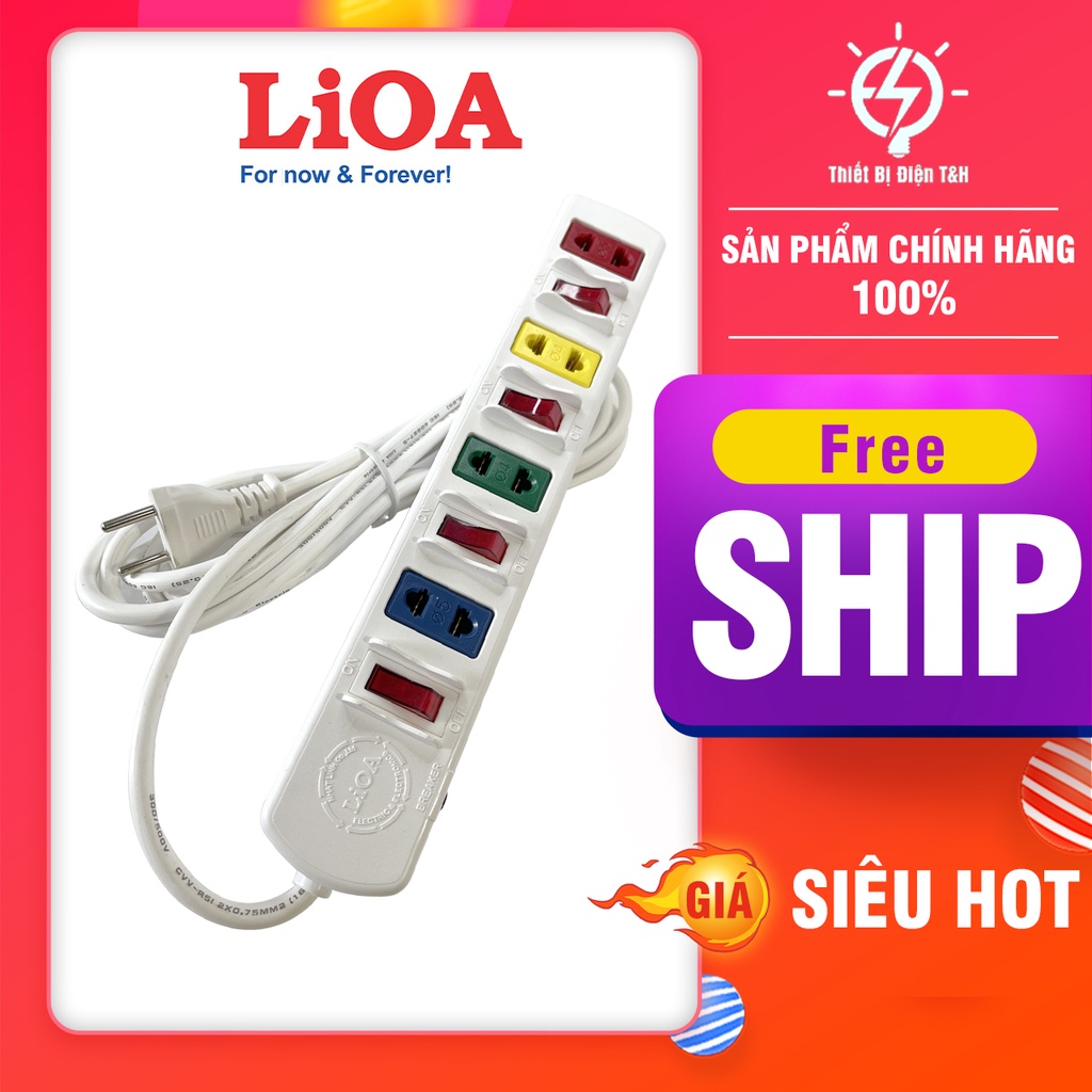 Ổ cắm điện LIOA phổ thông, 2200W, 4 ổ cắm, 4 công tắc, dây dài 3M, 5M, 4SOF3W - 4SOF5W - Thiết Bị Điện T&H