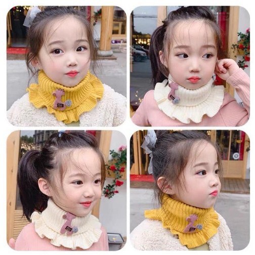 Khăn len quàng cổ đính thú mẫu mới cho bé, Khăn len ống nhúm bèo siêu cute cho bé gái