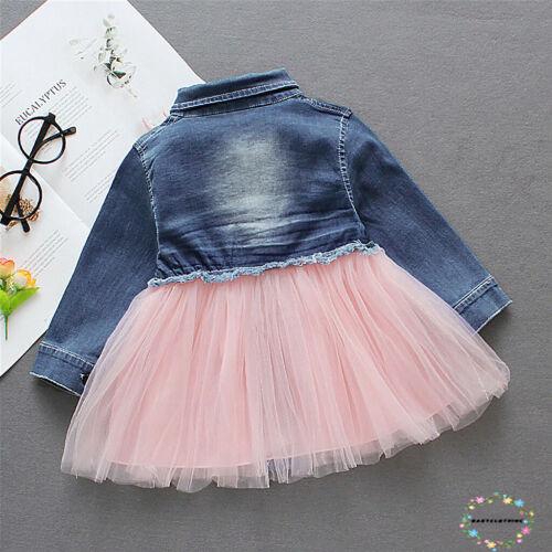 Đầm denim tay dài phối lưới xinh xắn đáng yêu cho bé