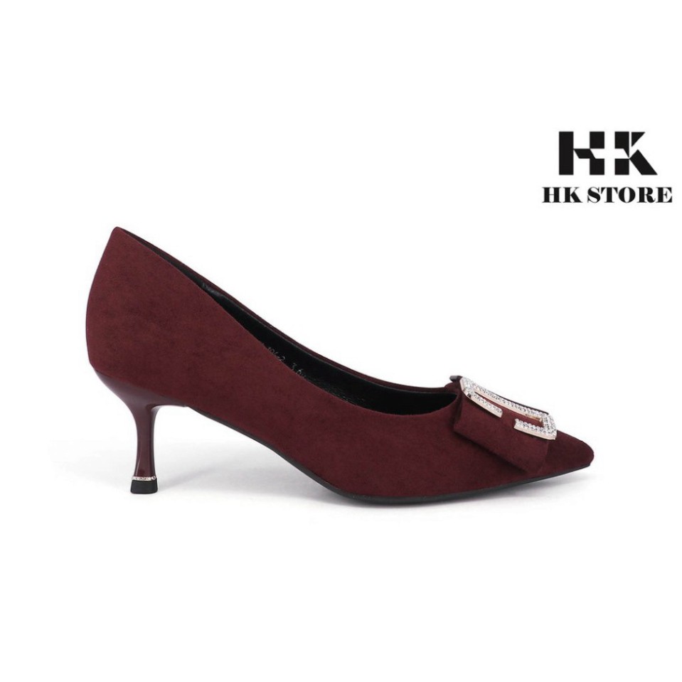 Giày công sở nữ da lộn ❤️ HK.STORE ❤️ gót nhọn 5cm xinh xắn đính nơ trang trí trẻ chung hàng mới 2021 cực đẹp.