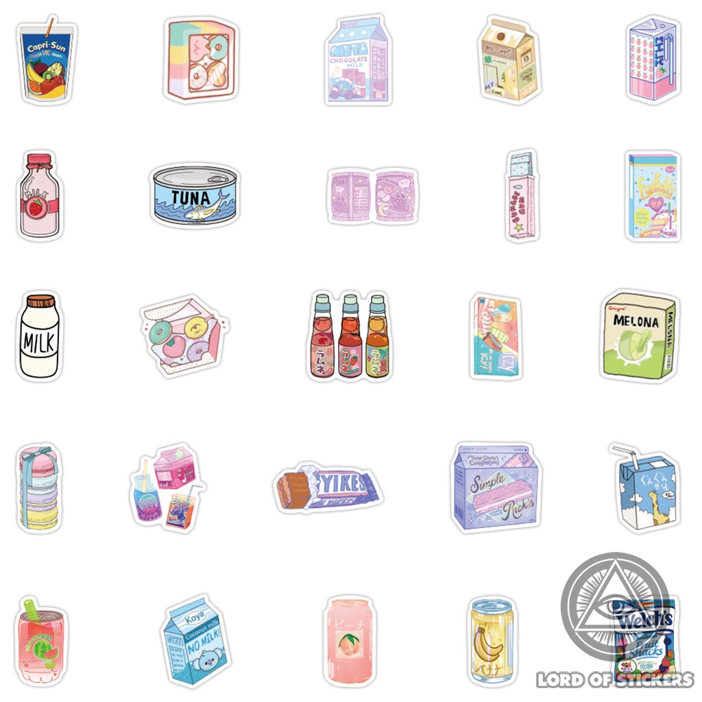 Set 100 Nhãn Dán Đồ Ăn Dễ Thương Phong Cách Nhật Bản Cute Sticker Chống Thấm Nước Trang Trí Mũ Nón Bảo Hiểm, Laptop, Sổ