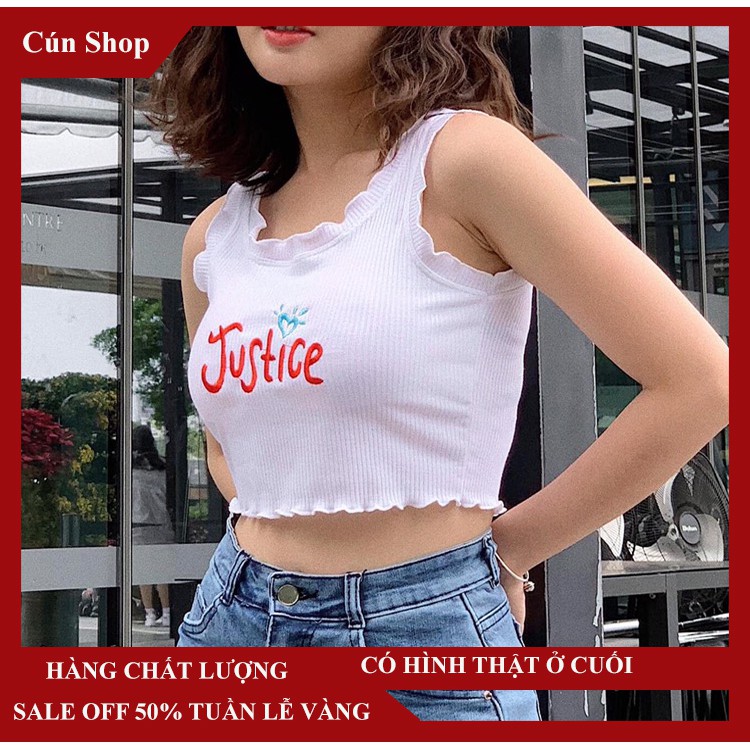 Áo croptop thêu chữ justice 4 màu có mút LIKANO CRT60 | BigBuy360 - bigbuy360.vn