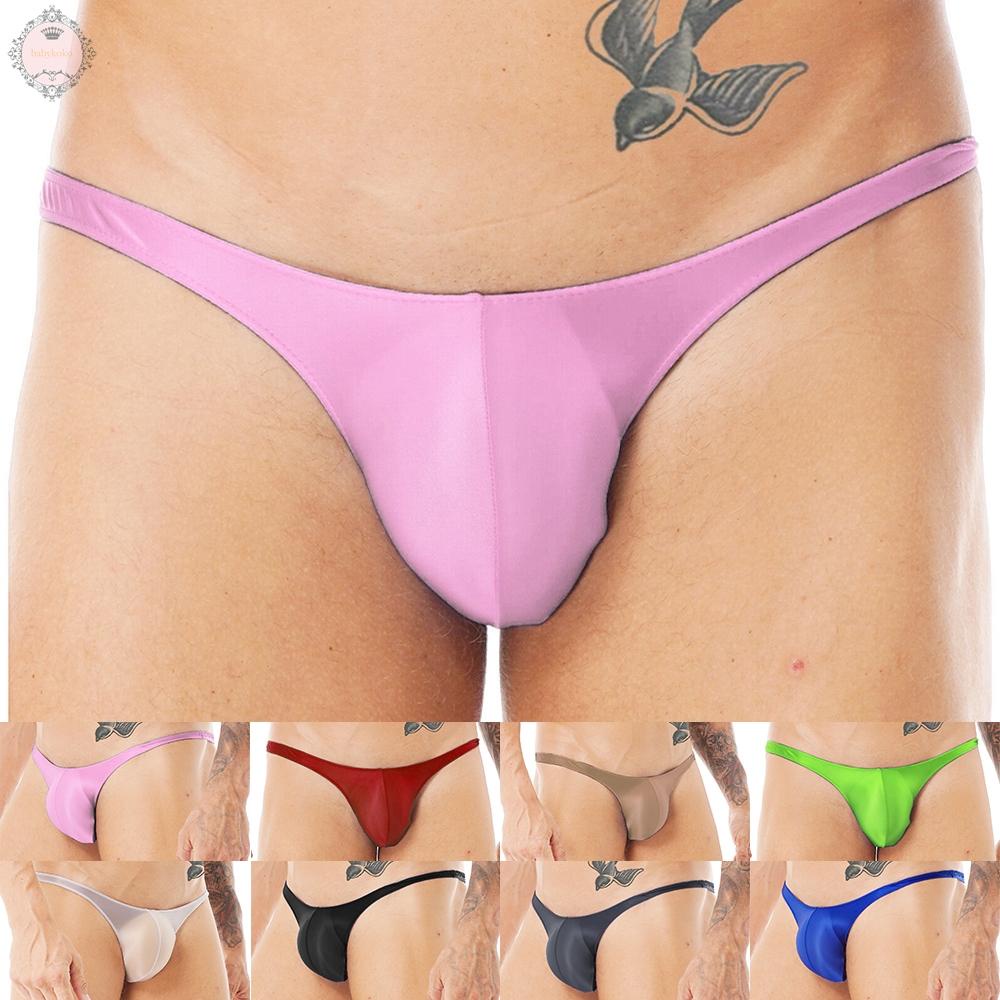Men Underwear Thong Sexy Bikini G-String Oil Shiny Bulge Pouch T-Back Underpants