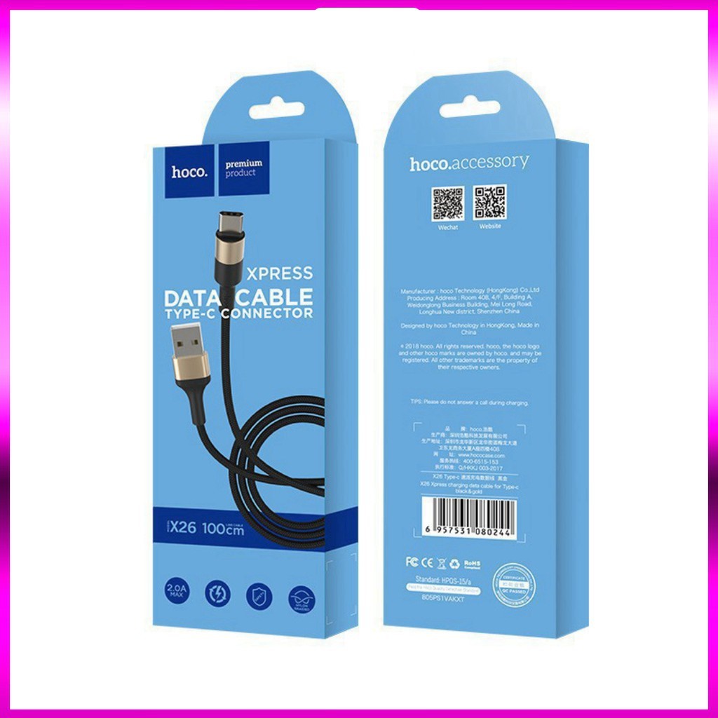 Cáp Sạc Hoco X26 Micro - 1M - Hỗ trợ sạc nhanh