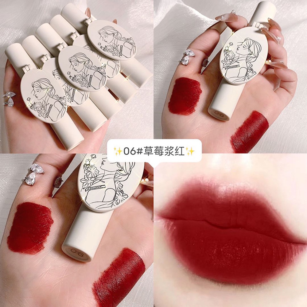 Cod Qipin 6 Colors Makeup Matte Waterproof Lip Glaze Non-stick Cup Women Lipstick with Mirror