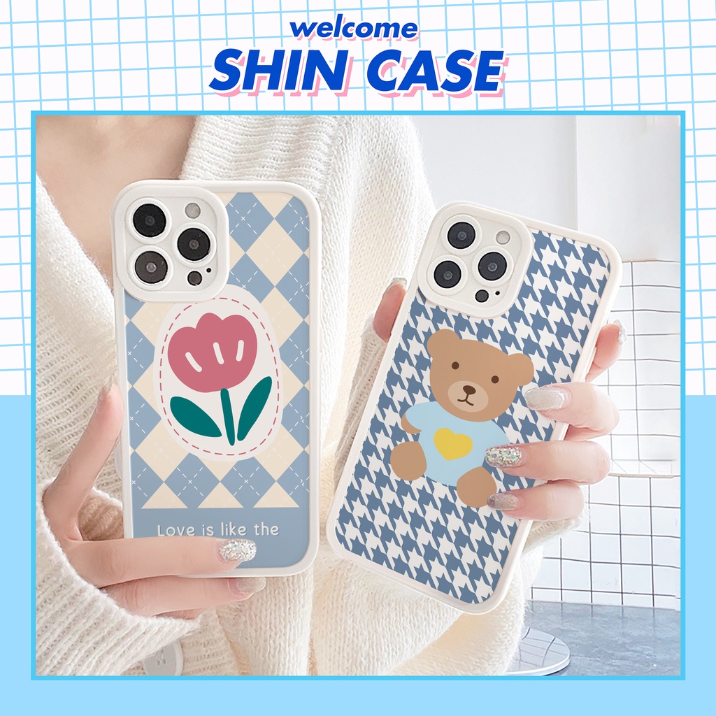 Ốp lưng iphone Tulip Bear bóng cạnh vuông 6/6plus/6s/6splus/7/7plus/8/8plus/x/xs/11/12/13/14/pro/max/promax/plus
