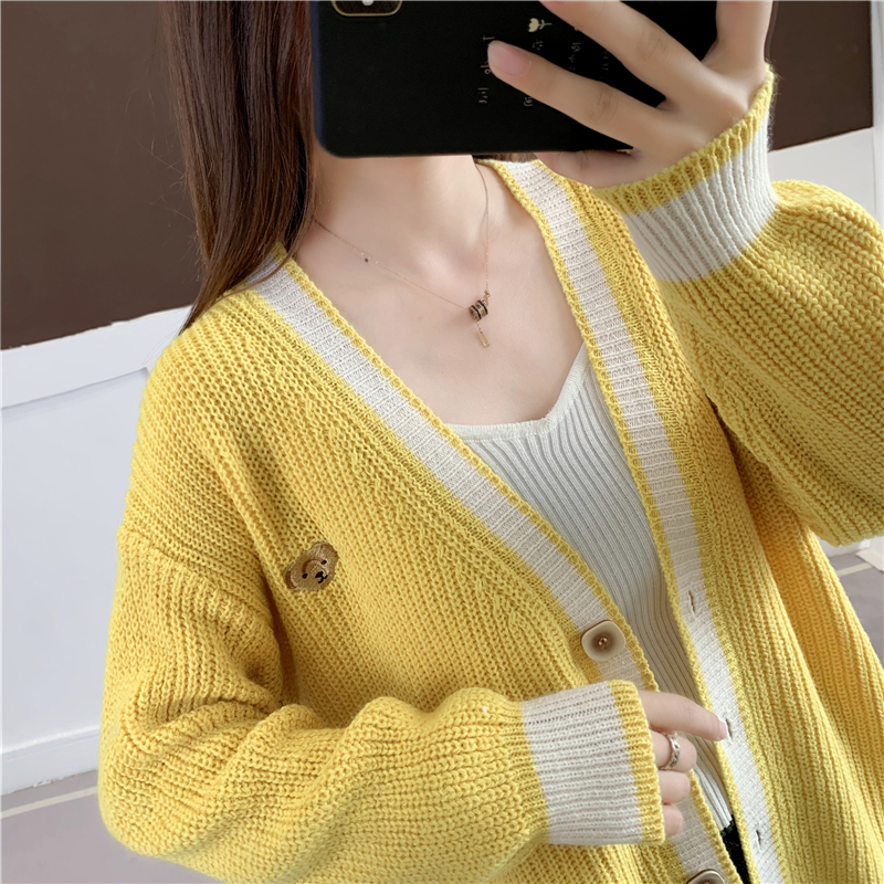 SUXI Áo Khoác Cardigan Dệt Kim Dáng Rộng Cổ Chữ V Thời Trang Thu Đông Hàn Quốc Dành Cho Nữ
