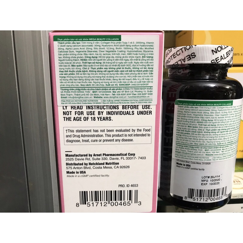 Mega beauty collagen biotin hỗ trợ da,móng,tóc khỏe mạnh Collagen type I,III tốt cho da,xương,Không có đậu nành,tinh bột