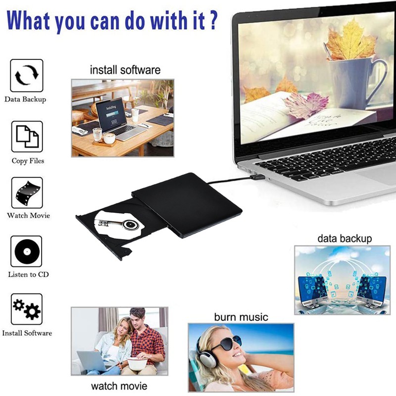 DVD DVD Ổ Đĩa Ngoài Usb 3.0 Cho Laptop Mac Macbook Win10 / 8 / 7 / Xp Pc