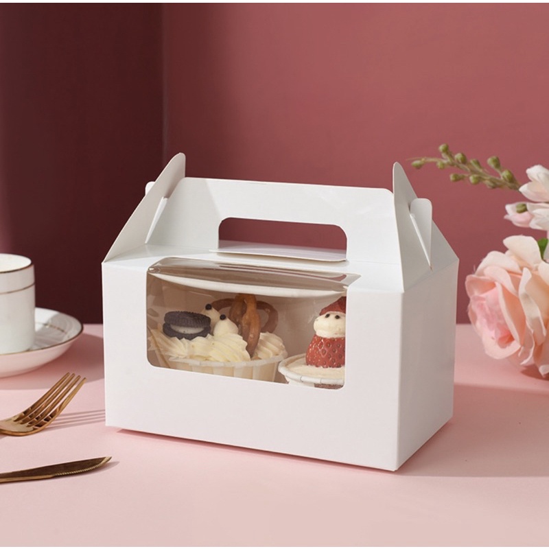 HỘP CUPCAKE 2 Ô ĐỰNG 2 BÁNH / HỘP QUÀ TẶNG CÓ QUAI XÁCH