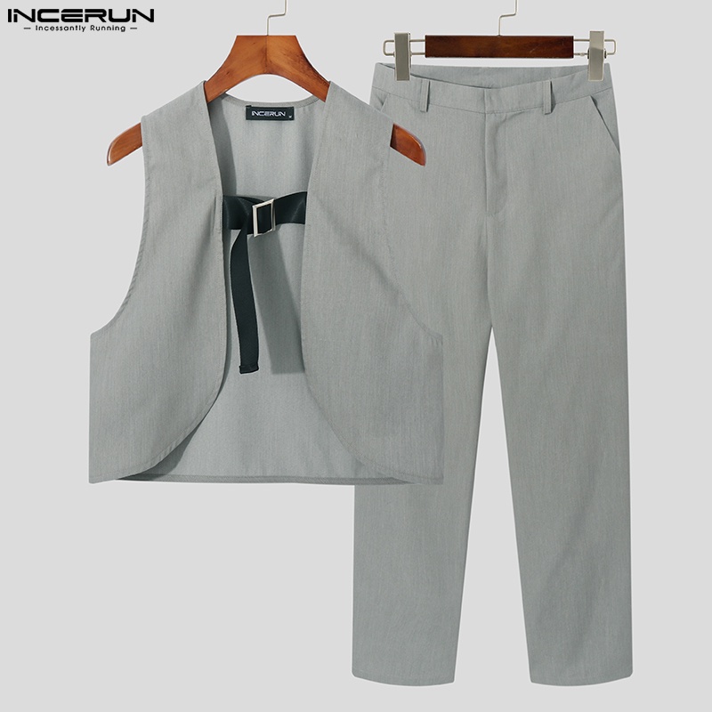 Bộ áo vest màu trơn + quần dài INCERUN thời trang nam tính