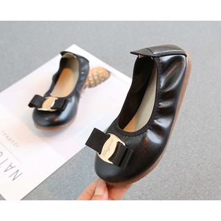 Giày búp bê đế dẻo nơ đen
