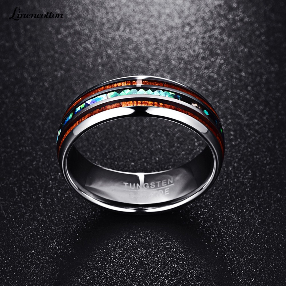 Men Carbide Abalone Shell Tungsten Polished Finger Ring Wedding