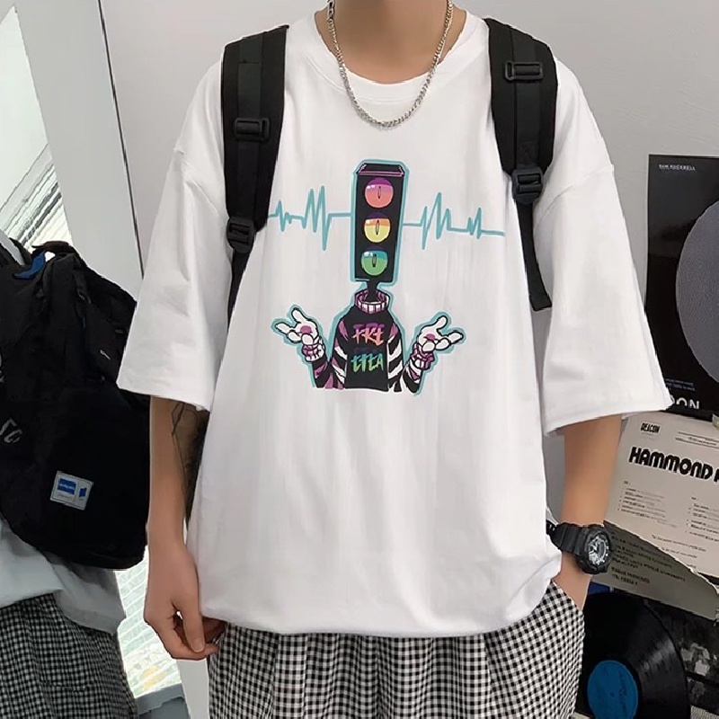 Áo Thun Tay Ngắn Dáng Rộng In Họa Tiết Hoạt Hình Phong Cách Nhật Bản Thời Trang Mùa Hè Cho Nam Và Nữ M-8XL
