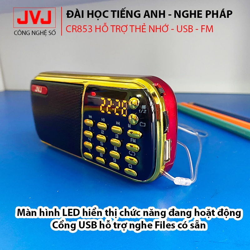 Loa đài JVJ J-853 3 pin siêu khỏe,đài FM,hỗ trợ thẻ nhớ, USB, học tiếng anh,nghe pháp