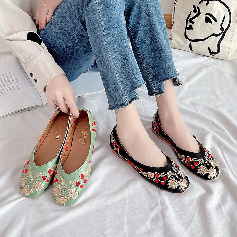 Oeteo Giày Búp Bê Đế Bằng Phong Cách Retro Cho Nữ