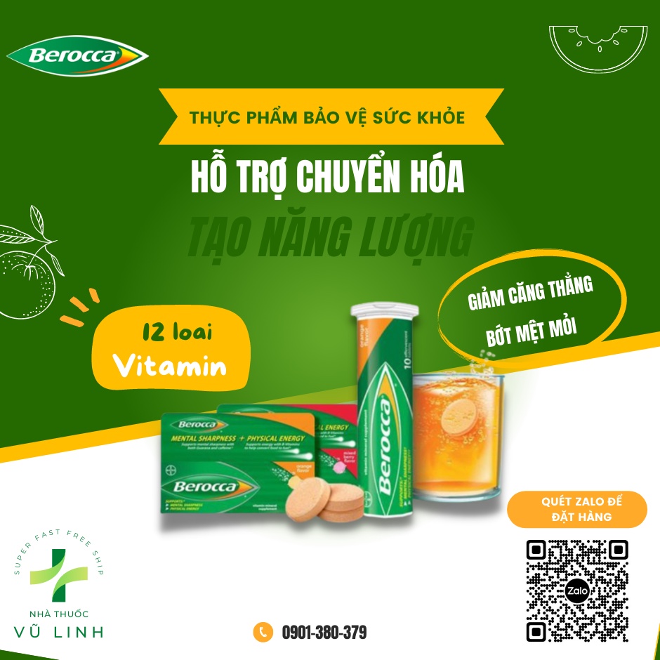 BEROCCA Performance Orange Cam  Viên Sủi Bổ Sung Vitamin Và Khoáng Chất Tăng Sức Đề Kháng Cơ Thể